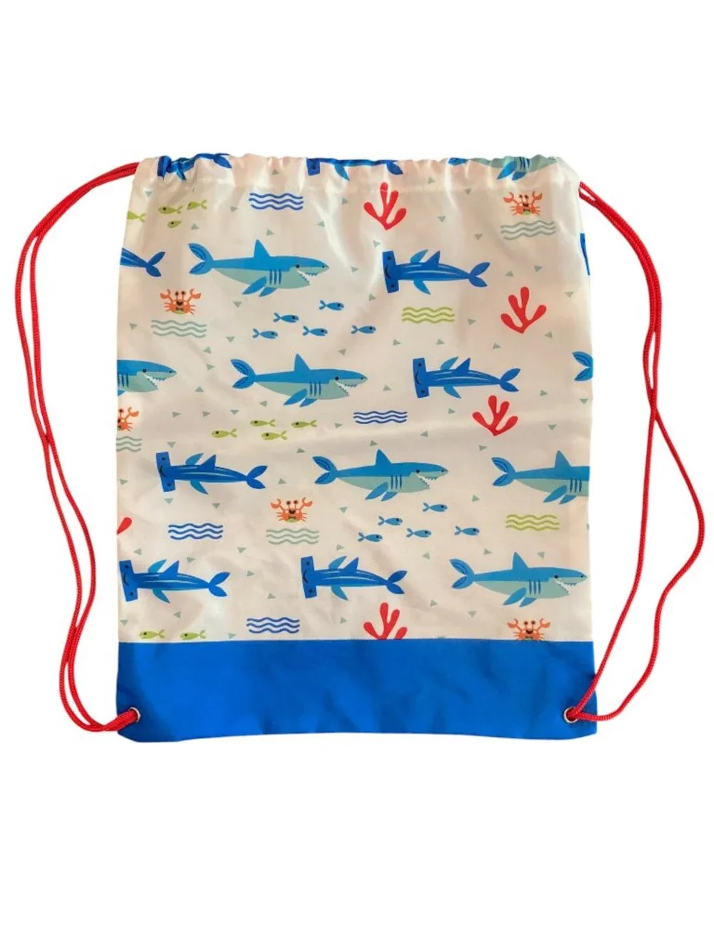 New! Shark Cinch Sack Drawstring Backpack Beach Pool Bag